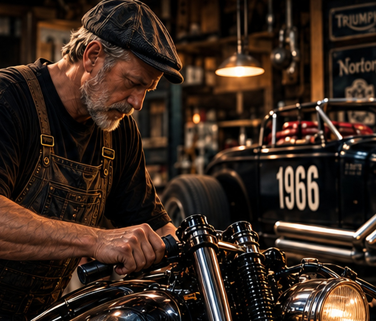 Wolfgang in der Werkstatt mit dem 1966 Dragster